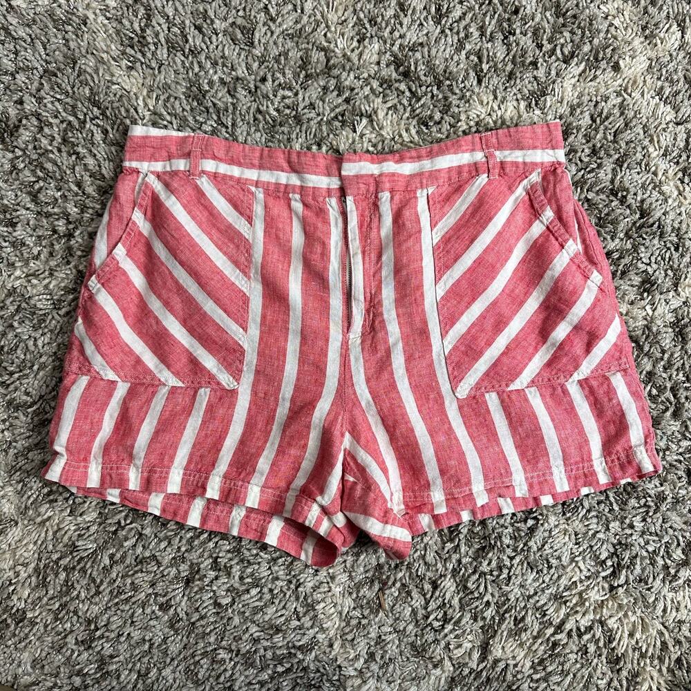 Nicole Miller 100% Linen Red White Stripe Shorts XL Extra Large